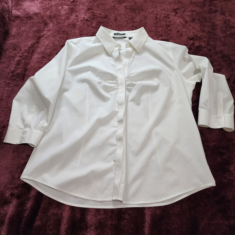 Eddie Bauer Women's XL White Button Front Blouse Stretch Wrinkle Resistant